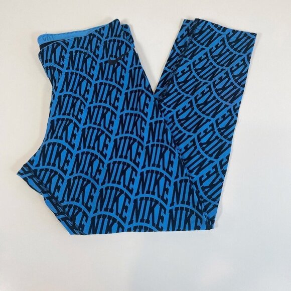 Nike Womens Allover Logo Print Club Leggings Cropped Blue S Athletic Workout Gym - Picture 1 of 11